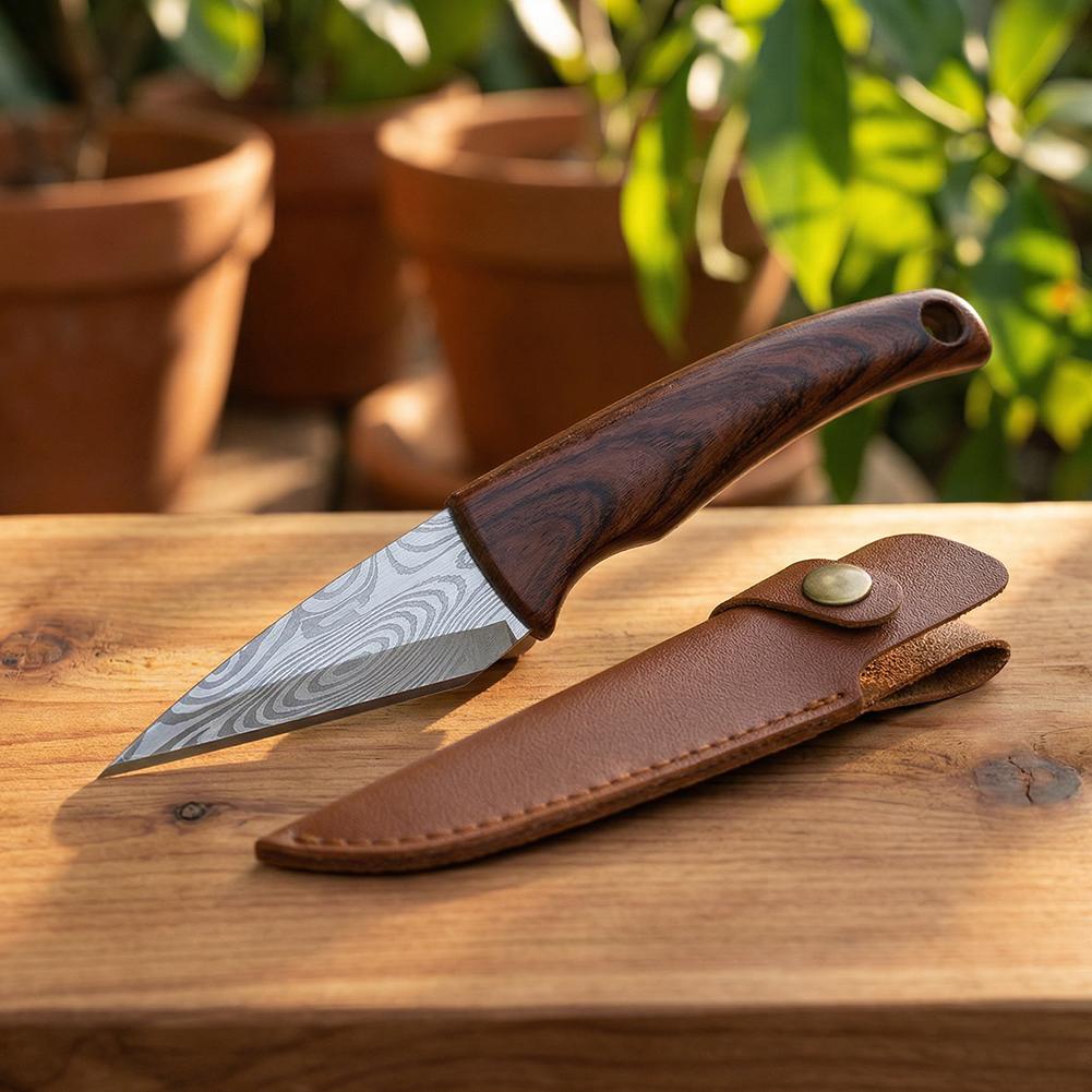 Harvest Knife Garden - Wooden Handle Grafting Knife with Leather