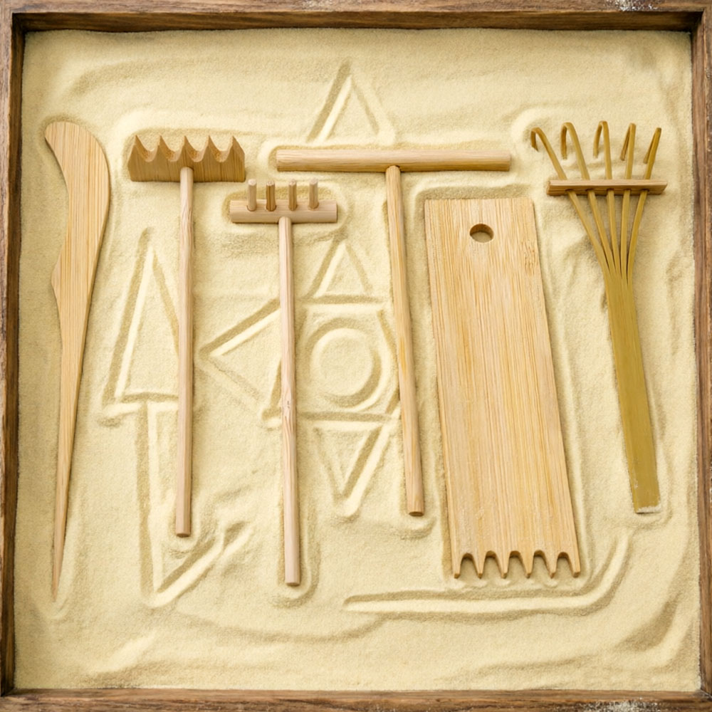 Gardening Tools Drawing - 6 Pcs Bamboo Sand Rake Tool